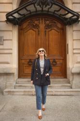 Navy Blazer and Striped Tee