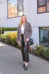 Transitional Style: Faux Leather Pants + Tweed Blazer