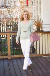 My Pink Teddy Blake Obsession with White Flare Jeans