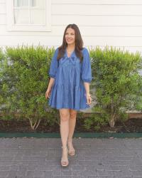 Chambray Mini Dress with Sleeves