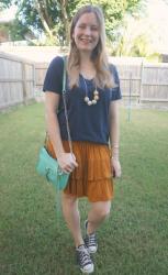 Orange And Navy Outfits With Turquoise Bags | Weekday Wear Link Up