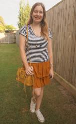 Skirts, Striped Tees and Mustard Crossbody Bag