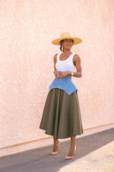 Tank + Denim Belt + Midi Skirt