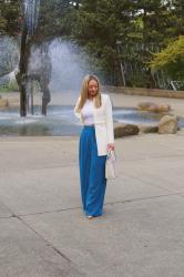 Spring Style: Sapphire Blue High-Waisted Pleated Pants