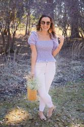 White Jeans and Flirty Tops for Spring