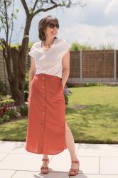 Style Arc Maxi Skirt In Orange Linen