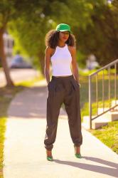 Baseball Cap + Tank + Pinstriped Tapered Pants