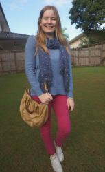 Blue Knits, Colourful Jeans and Chloe Ethel Bag
