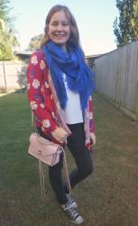 Blue and Pink: Jeans, White Tee and Scarf Outfits With Blush Darren Bag | Weekday Wear Link Up
