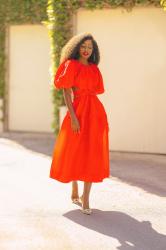 Red Cut-Out Midi Dress