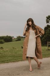 Summer Crochet Dress + Long Mac Trench Coat