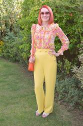 Floral Print Collar Blouse and Yellow Trousers + Style With a Smile Link Up