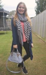 Winter Stripes, Jeans, Tee and Scarves Outfits