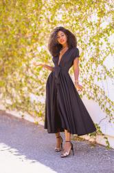 Black Button-Down Linen Swing Dress