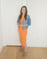 Orange Striped Midi Dress