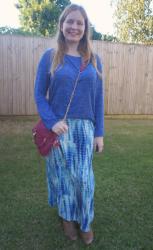 Monochrome Maxi Skirt Outfits With Contrasting Crossbody Bag