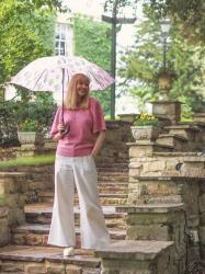Outfit: Pink Crochet Top and Cactus Print Umbrella