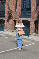 Summer Style: High-Rise Flare Jeans + Off-Shoulder Top