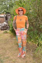 Scarf Print Trousers and Orange T-Shirt + Style With a Smile Link Up