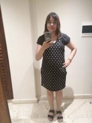 Outfit propio: Peto vestido polka dots o lunares.