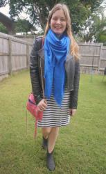Navy Striped Dresses, Scarves and Ankle Boots With Pink Bag | Weekday Wear Link Up