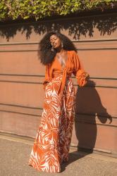 Front Tie Top + Palm Print Pants