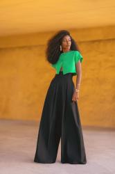 Buttoned Crop Top + High Waist Pants