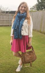 Pink Kmart Dresses, Blue Scarves and Denim Jackets With Chloe Marcie Bag | Weekday Wear Link Up