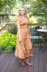Fall Midi Dress Love with a Touch of Cowboy Boots