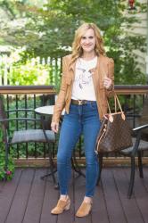 How to Move Your Wardrobe into Fall with a Tan Leather Jacket