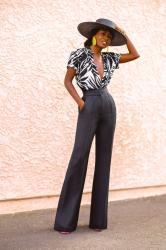 Print Button-Down + High Waist Pants