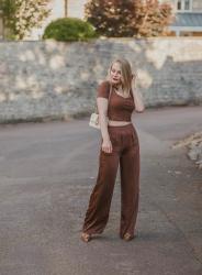The Brown Satin Flared Trousers Outfit