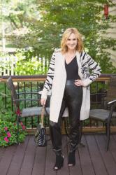 Achieve Edgy Chic Style with a Tiger Cardigan and Faux Leather Joggers