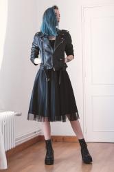 Prom dress, platform boots and leather jacket !