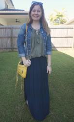 Navy and Olive Outfits With Yellow Accessories | Weekday Wear Link Up