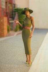 Olive One Sleeve Midi Dress