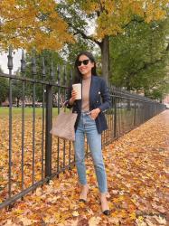 October in Boston // Navy blazer + vintage jeans