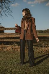 Houndstooth Blazer + Wide Leg Denim Outfit