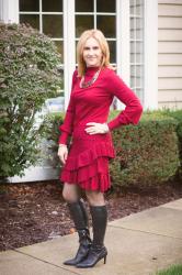 Making a Bold Fall Statement in a Ruffled Sweater Dress