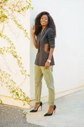 Cut-Out Blazer + Boyfriend Twill Pants