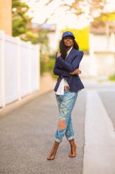 Blazer + Buton-Down Shirt + Boyfriend Jeans