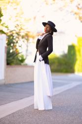 Blazer + Maxi Button-Down + Wideleg Pants