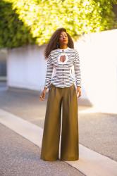 Striped Cut-Out Top + Wide Leg Pants