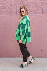 Green Checkered Cardigan for a Cozy Glam Holiday Look.