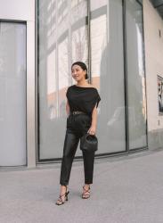 50% off “leather” ankle pants + Draped Top
