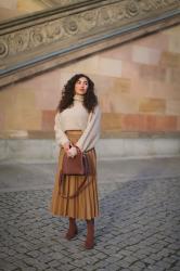 Brown Leather Midi Skirt