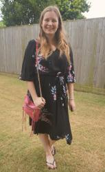 Black Printed Dresses With Pink Mini 5-Zip Rebecca Minkoff Bag