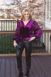 Add Purple to Your Holiday Style with this Velvet Balloon Sleeve Top