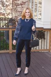 How to Have a Blue Christmas in Velvet Joggers and a Plaid Top