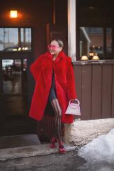 How to wear a red Fur coat